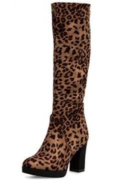 Caspar SBO097 Damen Stiefel mit hohem Block Absatz, Farbe:leopard braun, Größe:39 EU von Caspar