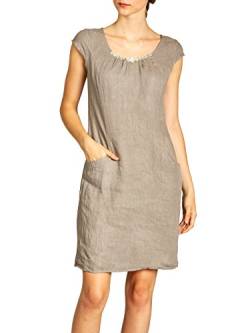 Caspar SKL018 knielanges Damen Sommer Leinenkleid mit Perlmutt Knöpfe Dekor, Farbe:taupe, Größe:XXL - DE44 UK16 IT48 ES46 US14 von Caspar