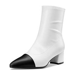 Castamere Chunky Blockabsatz Mittlerem Absatz Heel Spitze Zehenkappe Stiefeletten Reißverschluss Party Klassisch 5 CM Heels Weiß 39 EU von Castamere