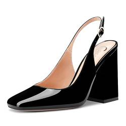 Castamere Damen Chunky Blockabsatz Hoher High Absatz Heel Eckige Zehenkappe Slingback Pumps Slip-on Clear Dress Sandalen 10 cm Heels Schwarz 37 EU von Castamere