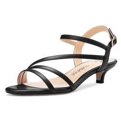 Castamere Damen Open Zehenkappe Niedrige Kitten Absatz Heel Knöchelriemen Sandalen Schnalle Dress Büroschuhe Lässig Schuhe 3.5 CM Heels Schwarz 38 EU von Castamere