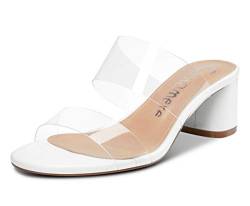 Castamere Damen Peep Toe Slip-On Sandalen Klar Transparent Blockabsatz 5CM Mittel Heel Weiß Schuhe EU 43 von Castamere