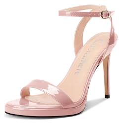 Castamere Damen Stiletto Hoher High Plateau Plattform Absatz Heel Open Runde Zehenkappe Sandalen Knöchelriemen Abschlussball 10.5 CM Heels Blasses Rosa 42 EU von Castamere