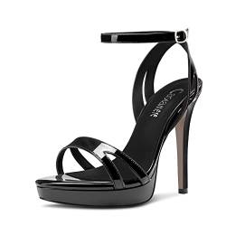 Castamere Damen Stiletto Hoher High Plateau Plattform Absatz Heel Open Zehenkappe Knöchelriemen Sandalen Hochzeit Abschlussball 12 CM Heels Schwarz 38 EU von Castamere