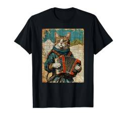 Katze und Akkordeon Krieger Ukiyo Tinte Artwork Katze Samurai T-Shirt von Cat And Accordion Warrior Ukiyo Ink Artwork Cat