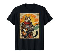 Vintage Katze und Gitarre Krieger Ukiyo Ink Artwork Katze Samurai T-Shirt von Cat And Guitar Warrior Ukiyo Ink Artwork Kitties