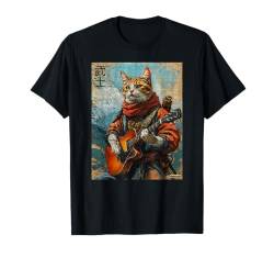 Vintage Katze und Gitarre Krieger Ukiyo Ink Artwork Katze Samurai T-Shirt von Cat And Guitar Warrior Ukiyo Ink Artwork Kitties