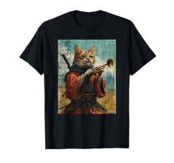 Cat And Posaune Warrior Ukiyo Ink Artwork Cat Samurai T-Shirt von Cat And Trombone Warrior Ukiyo Ink Artwork Kitties