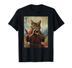 Katze und Trompete Krieger Ukiyo Ink Artwork Katze Samurai T-Shirt von Cat And Trumpet Warrior Ukiyo Ink Artwork Kitties