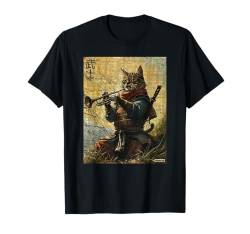 Katze und Trompete Krieger Ukiyo Ink Artwork Katze Samurai T-Shirt von Cat And Trumpet Warrior Ukiyo Ink Artwork Kitties