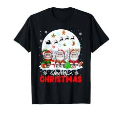 Merry Christmas Three Santa Elf Rentier British Longhairs T-Shirt von Cat Christmas Costume