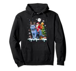 Santa Riding Reindeer Chartreux Cat Xmas Tree Colorful Pullover Hoodie von Cat Christmas Costume