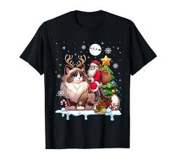 Santa Riding Reindeer Ragdoll Cat Xmas Tree Colorful T-Shirt von Cat Christmas Costume