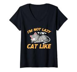 Damen I'm Not Lazy I'm Cat Like Cat Dad T-Shirt mit V-Ausschnitt von Cat Dad Gifts