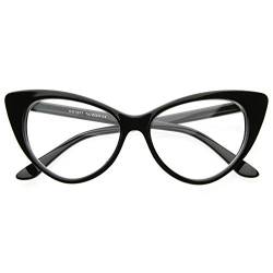 Cat Eye Damen Nerd-Geek-Brille, Retro-Stil, mit klaren Gläsern, Schwarz, Schwarz , Medium von Cat Eye