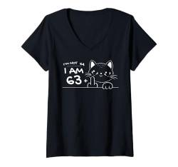 Damen I'm Not 64, I Am 63 Plus 1 Middle Finger Cat Flip Off Cat T-Shirt mit V-Ausschnitt von Cat Flipping Off Outfit - Age plus Middle Finger