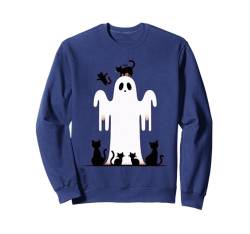 Niedlicher Katzengeist mit Kürbissen, Halloween, Damen, Herren, Kinder Sweatshirt von Cat Ghost Halloween Tshirt Kids Boys Girls