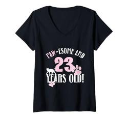 Damen 23. Geburtstag 23 Jahre alt Katze Mama Katzenliebhaber Geburtstag T-Shirt mit V-Ausschnitt von Cat Mom Birthday Designs for Cat Lovers