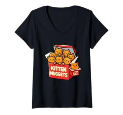 Damen Kitten Nuggets Katzenfutter Liebhaber Nuggets Fast Food T-Shirt mit V-Ausschnitt von Cat Nuggets Kitten Gifts For Women Men Girls Boys