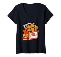 Damen Kitten Nuggets Katzenfutter Liebhaber Nuggets Fast Food T-Shirt mit V-Ausschnitt von Cat Nuggets Kitten Gifts For Women Men Girls Boys