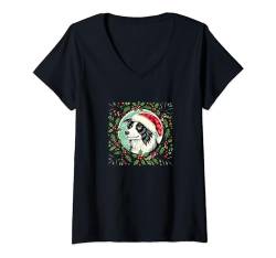 Damen Border Collie Weihnachten Hund Kunst T-Shirt mit V-Ausschnitt von Cat Snugg