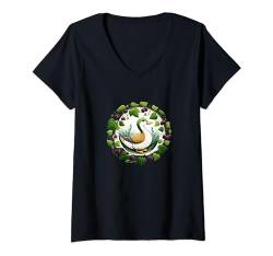 Damen Mulberry Stockente Illustration T-Shirt mit V-Ausschnitt von Cat Snugg
