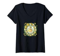 Damen Narzissen-Feengarten-Illustration Narzissen T-Shirt mit V-Ausschnitt von Cat Snugg