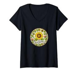 Damen Sonnenblumen Oma Illustration Großeltern Tag T-Shirt mit V-Ausschnitt von Cat Snugg