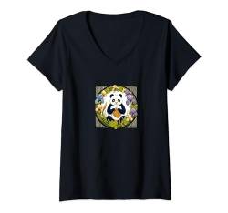 Damen Strick-Panda-Bär-Illustration Schöne Pandas T-Shirt mit V-Ausschnitt von Cat Snugg