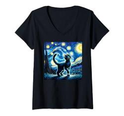 Damen Katze Sternennacht Vincent Van Gogh Himmel Berühmte Malerei Kunst T-Shirt mit V-Ausschnitt von Cat Starry Night Van Gogh Art