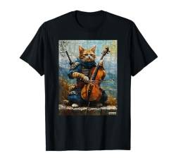 Vintage Katze und Cello-Krieger Ukiyo Tinte Kunstwerk Katze Samurai T-Shirt von Cat & Cello Warrior Ukiyo Ink Artwork Cat Samurai