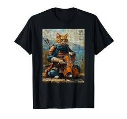 Vintage Katze und Cello-Krieger Ukiyo Tinte Kunstwerk Katze Samurai T-Shirt von Cat & Cello Warrior Ukiyo Ink Artwork Cat Samurai