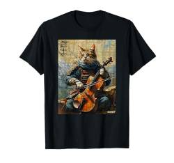 Vintage Katze und Cello-Krieger Ukiyo Tinte Kunstwerk Katze Samurai T-Shirt von Cat & Cello Warrior Ukiyo Ink Artwork Cat Samurai