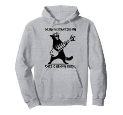 Leicht abgelenkt von Katzen und Heavy Metal – lustige Rockkatze Pullover Hoodie von Cat & Rock Music Quotes & Gifts