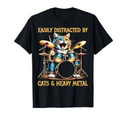 Leicht abgelenkt von Katzen und Heavy Metal – lustige Rockkatze T-Shirt von Cat & Rock Music Quotes & Gifts