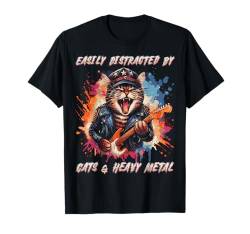 Leicht abgelenkt von Katzen und Heavy Metal – lustige Rockkatze T-Shirt von Cat & Rock Music Quotes & Gifts