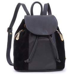 Catwalk Collection Handbags - Damen Rucksackhandtasche Klein - Rucksack Elegant - Leder und Wildleder - Mit Verstellbare Gurte - PIXIE - Schwarz von Catwalk Collection Handbags