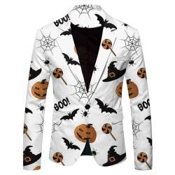 Caxndycing Halloween Kostüm Herren Kürbis Sakko Freizeit Anzügejacke Regular Fit Funky Herrenanzüge Pumpkin Muster Blazer Anzug Suit Farbigen Jacket mit Knöpfen Smoking für Hochzeit Party von Caxndycing