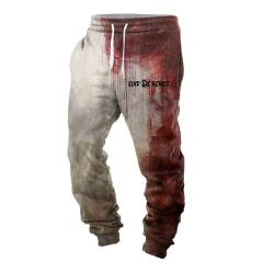 Caxndycing Halloween Kostüm Herren Problem Gelöst Hosen Luftig Blutig Stoffhose Weite Culotte Leicht Sommerhose Musselin Pants Locker Freizeithose Bequeme Schlupfhose mit Gummizug Trousers von Caxndycing