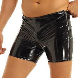 Caxndycing Herren Boxershorts Leder Shorts Wetlook sexy Unterwäsche Hot Pants mit Latex Lack Leder Optik Ouvert Dessous Erotik Reizwäsche Latex Kurze Hose Lack- Optik Hipster Männer Slip Pants von Caxndycing