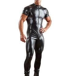 Caxndycing Herren Overall Einteiler Wetlook Bodysuit Kurzarm Ganzanzug Jumpsuit Kunstleder Leder Pants Hosen Anzug Clubwear Lack Lederoptik Unterhemd Dessous Fitness Sportwear Clubwear von Caxndycing