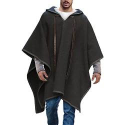 Caxndycing Poncho Herren Warm Decke Handtuch Ponchos Kapuzen Cape Männer Mexikanischer Wollponcho Winter Cowboy Hippie Jacke Alpaka Wolle Chic Andenponcho Kapuzenponcho von Caxndycing