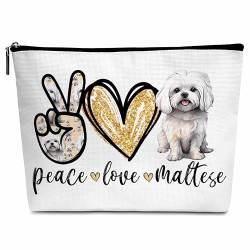Cazhes Kosmetiktasche für Hunde, Peace Love, Make-up-Tasche mit Reißverschluss, für Kulturbeutel, Zubehör – A16-A25, Maltesisch, Malteser von Cazhes