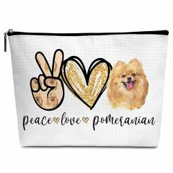 Kosmetiktasche für Hunde, Peace Love, Make-up-Tasche mit Reißverschluss für Kulturbeutel, Zubehör, Goldener Zwergspitz, Goldener Zwergspitz von Cazhes
