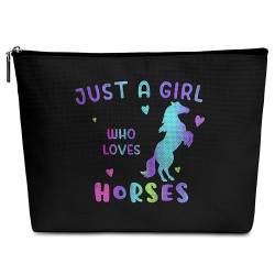Cazhes Pferde-Kosmetiktasche, Pferde-Make-up-Tasche mit Reißverschluss für Kulturbeutel, Zubehör, Girl Loves Horses, Girl Loves Horses von Cazhes