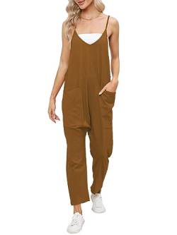 Cegerne Latzhose Damen Arbeitshose Lose Overall Jumpsuit Ärmelloser Latzhosen mit Große Taschen, Braun, XL von Cegerne