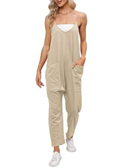 Cegerne Latzhose Damen Arbeitshose Lose Overall Jumpsuit Ärmelloser Latzhosen mit Große Taschen, Khaki, XXL von Cegerne