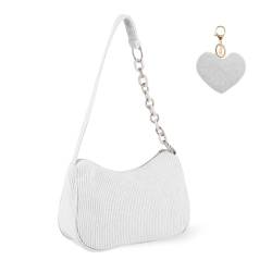 Ceihwa Y2k Shoulder Bag Women Aesthetic HandBag Small Cord Schultertasche Damen Kleine Handtasche Umhängetasche Frauen Mini Handtaschen Teenager Mädchen Trend Achsel Tasche Unterarmtasche Elegant-Weiß von Ceihwa