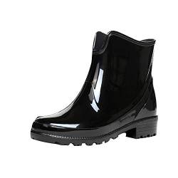 Gummistiefel Damen Kurze Regenstiefel Chelsea Boots Bequeme Stiefeletten Kurzschaft Stiefel Frauen Regenschuhe wasserdichte Schlupfstiefel Celucke (Schwarz, 35 EU) von Celucke Damenschuhe