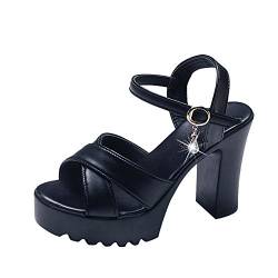 Celucke Sandalen Damen High Heels Offene Zehe Plattform Sandaletten Dicken Boden Hochhackigen Plateau Schuhe Quadrat Kopf Hausschuhe von Celucke Sandalette